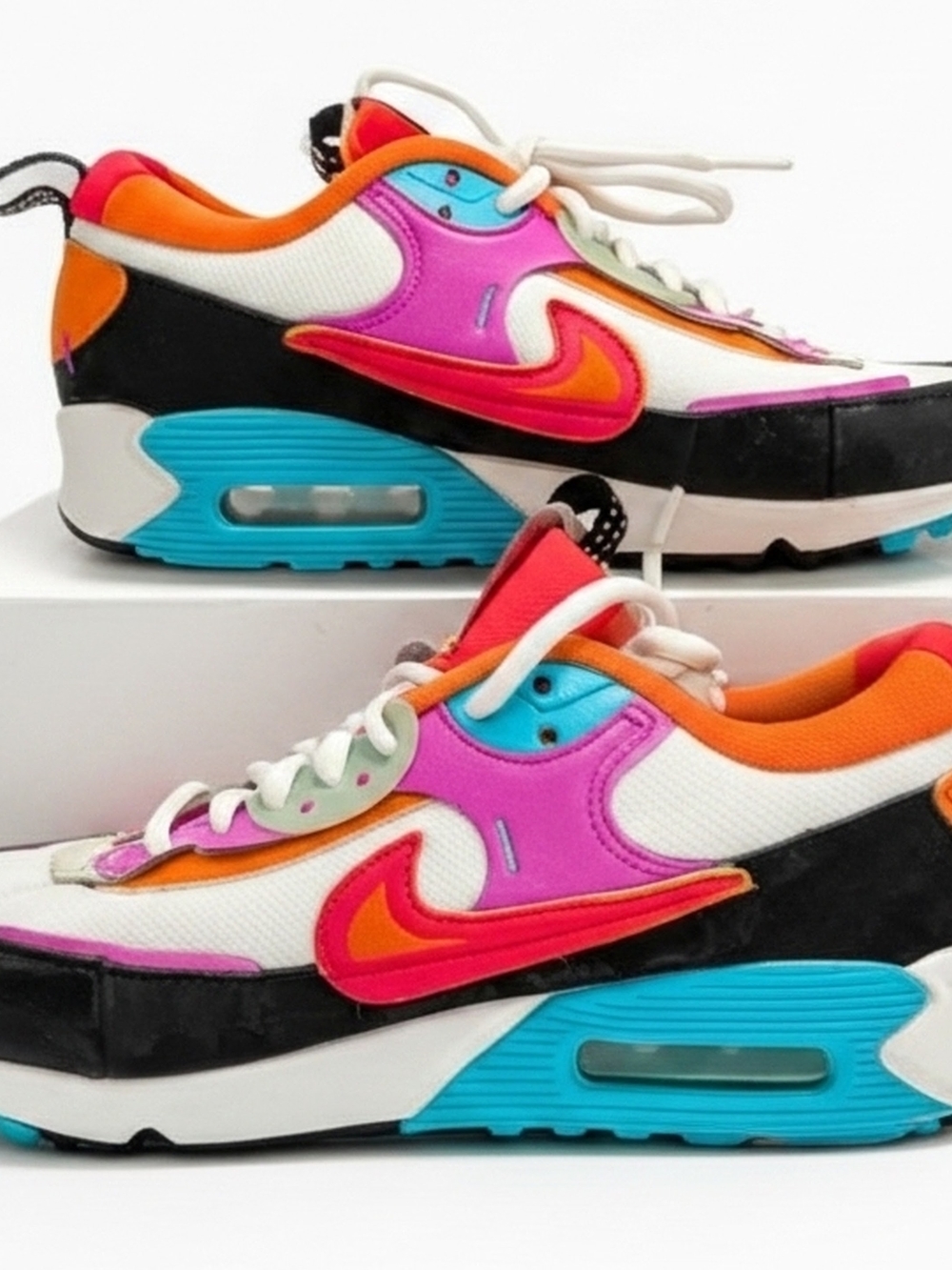 Nike Colorblock Sneakers in White, Pink, Orange, Turquoise & Black